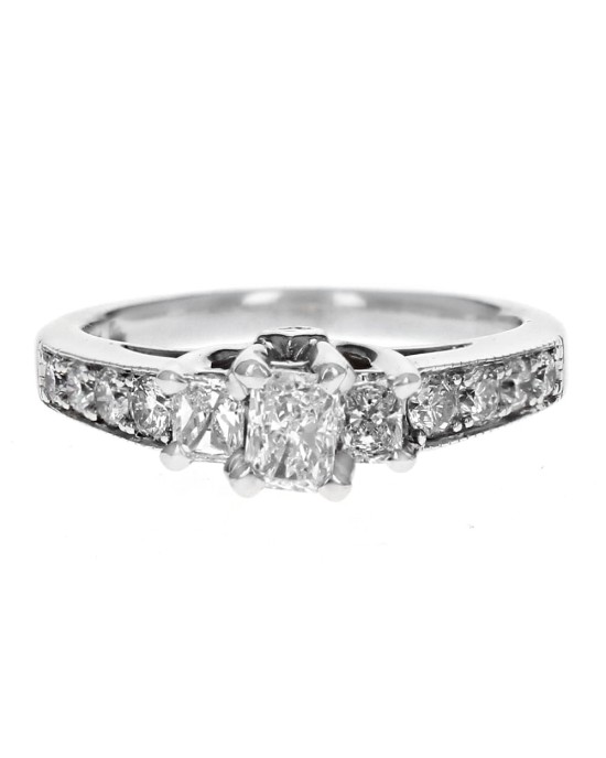 Radiant, Round and Princess Diamond Engagement Ring in White Gold
